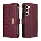 For Samsung Galaxy S23 5G Crossbody Zipper Wallet Rhombus Leather Phone Case(Wine Red) - 3