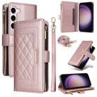 For Samsung Galaxy S23+ 5G Crossbody Zipper Wallet Rhombus Leather Phone Case(Rose Gold) - 1