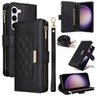 For Samsung Galaxy S23+ 5G Crossbody Zipper Wallet Rhombus Leather Phone Case(Black) - 1