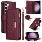 For Samsung Galaxy S23+ 5G Crossbody Zipper Wallet Rhombus Leather Phone Case(Wine Red) - 1