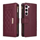 For Samsung Galaxy S23+ 5G Crossbody Zipper Wallet Rhombus Leather Phone Case(Wine Red) - 3