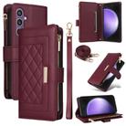 For Samsung Galaxy S23 FE 5G Crossbody Zipper Wallet Rhombus Leather Phone Case(Wine Red) - 1