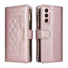 For Samsung Galaxy S22 5G Crossbody Zipper Wallet Rhombus Leather Phone Case(Rose Gold) - 3