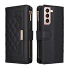 For Samsung Galaxy S22 5G Crossbody Zipper Wallet Rhombus Leather Phone Case(Black) - 3