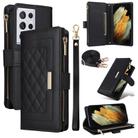 For Samsung Galaxy S21 Ultra 5G Crossbody Zipper Wallet Rhombus Leather Phone Case(Black) - 1