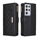 For Samsung Galaxy S21 Ultra 5G Crossbody Zipper Wallet Rhombus Leather Phone Case(Black) - 3