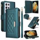 For Samsung Galaxy S21 Ultra 5G Crossbody Zipper Wallet Rhombus Leather Phone Case(Green) - 1