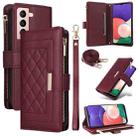 For Samsung Galaxy S21 5G Crossbody Zipper Wallet Rhombus Leather Phone Case(Wine Red) - 1