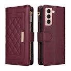 For Samsung Galaxy S21 5G Crossbody Zipper Wallet Rhombus Leather Phone Case(Wine Red) - 3