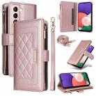 For Samsung Galaxy S21 FE 5G Crossbody Zipper Wallet Rhombus Leather Phone Case(Rose Gold) - 1