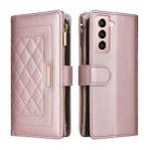 For Samsung Galaxy S21 FE 5G Crossbody Zipper Wallet Rhombus Leather Phone Case(Rose Gold) - 3