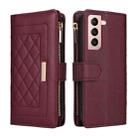 For Samsung Galaxy S21 FE 5G Crossbody Zipper Wallet Rhombus Leather Phone Case(Wine Red) - 3