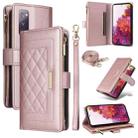 For Samsung Galaxy S20 FE Crossbody Zipper Wallet Rhombus Leather Phone Case(Rose Gold) - 1