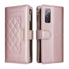 For Samsung Galaxy S20 FE Crossbody Zipper Wallet Rhombus Leather Phone Case(Rose Gold) - 3