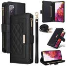 For Samsung Galaxy S20 FE Crossbody Zipper Wallet Rhombus Leather Phone Case(Black) - 1