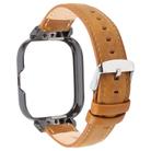 For Redmi Watch 4 Metal Black Frame Genuine Leather Watch Band(Light Brown) - 2