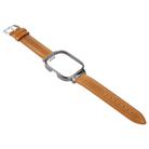 For Redmi Watch 4 Metal Black Frame Genuine Leather Watch Band(Light Brown) - 3