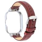 For Redmi Watch 4 Metal Silver Frame Genuine Leather Watch Band(Wine Red) - 2