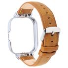 For Redmi Watch 4 Metal Silver Frame Genuine Leather Watch Band(Light Brown) - 2