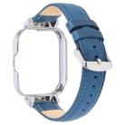 For Redmi Watch 4 Metal Silver Frame Genuine Leather Watch Band(Blue) - 2