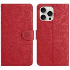 For iPhone 16 Pro Max Floral Embossed Pattern Leather Phone Case(Red) - 1