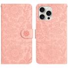 For iPhone 16 Pro Max Floral Embossed Pattern Leather Phone Case(Pink) - 1