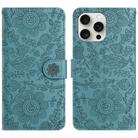 For iPhone 16 Pro Floral Embossed Pattern Leather Phone Case(Dark Green) - 1