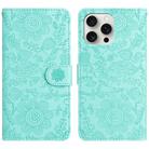 For iPhone 16 Pro Floral Embossed Pattern Leather Phone Case(Light Green) - 1