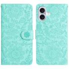 For iPhone 16 Plus Floral Embossed Pattern Leather Phone Case(Light Green) - 1