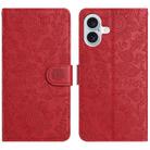 For iPhone 16 Floral Embossed Pattern Leather Phone Case(Red) - 1