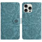 For iPhone 15 Pro Max Floral Embossed Pattern Leather Phone Case(Dark Green) - 1