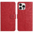 For iPhone 15 Pro Floral Embossed Pattern Leather Phone Case(Red) - 1