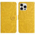 For iPhone 15 Pro Floral Embossed Pattern Leather Phone Case(Yellow) - 1