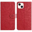 For iPhone 15 Plus Floral Embossed Pattern Leather Phone Case(Red) - 1