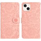 For iPhone 14 Plus Floral Embossed Pattern Leather Phone Case(Pink) - 1