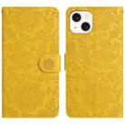 For iPhone 14 Plus Floral Embossed Pattern Leather Phone Case(Yellow) - 1