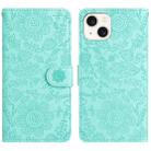 For iPhone 14 Floral Embossed Pattern Leather Phone Case(Light Green) - 1