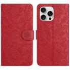 For iPhone 14 Pro Floral Embossed Pattern Leather Phone Case(Red) - 1