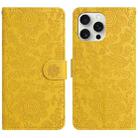 For iPhone 14 Pro Floral Embossed Pattern Leather Phone Case(Yellow) - 1