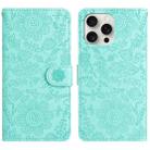 For iPhone 14 Pro Max Floral Embossed Pattern Leather Phone Case(Light Green) - 1