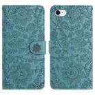 For iPhone SE 2022 / 2020 / 8 / 7 Floral Embossed Pattern Leather Phone Case(Dark Green) - 1