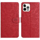 For iPhone 12 / 12 Pro Floral Embossed Pattern Leather Phone Case(Red) - 1