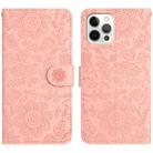 For iPhone 12 / 12 Pro Floral Embossed Pattern Leather Phone Case(Pink) - 1