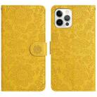 For iPhone 12 Pro Max Floral Embossed Pattern Leather Phone Case(Yellow) - 1