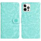 For iPhone 12 Pro Max Floral Embossed Pattern Leather Phone Case(Light Green) - 1