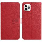 For iPhone 11 Pro Max Floral Embossed Pattern Leather Phone Case(Red) - 1