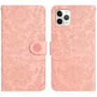 For iPhone 11 Pro Max Floral Embossed Pattern Leather Phone Case(Pink) - 1