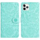 For iPhone 11 Pro Max Floral Embossed Pattern Leather Phone Case(Light Green) - 1