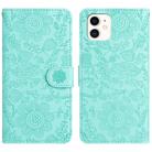 For iPhone 11 Floral Embossed Pattern Leather Phone Case(Light Green) - 1