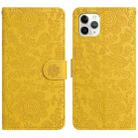 For iPhone 11 Pro Floral Embossed Pattern Leather Phone Case(Yellow) - 1